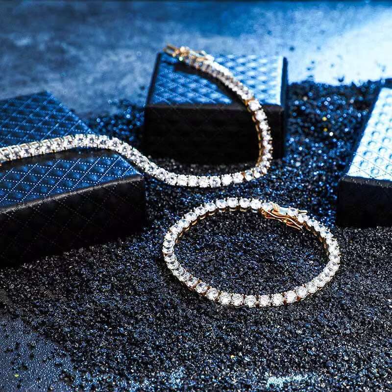 Hot Style 4mm 6 mm Wide 925 Silver Hip-hop Single Row Tennis Chain Zircon Mens Women Bracelet Tennis Bracelet