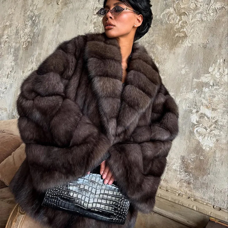 Fashion Fluffy Faux Fur Coats Women Solid Lapel Long Sleeve Suede Loose Pleated Cardigan Jacket Winter High Street Outerwears 251110