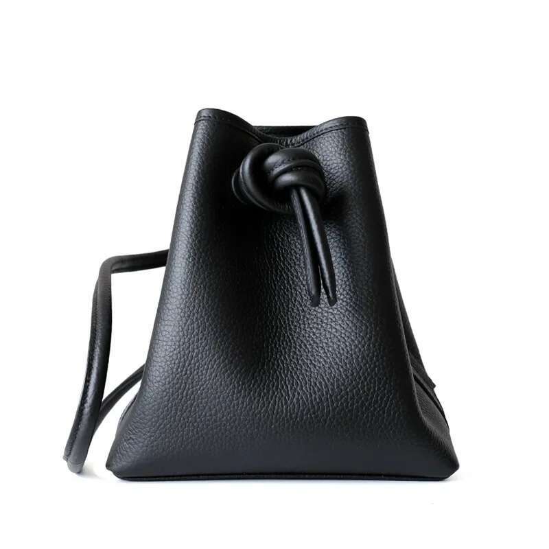 Japanese Drawstring Bucket Genuine Leather Women Shoulder Bags Female Handbags Designer Ladies Casual Messenger Bag