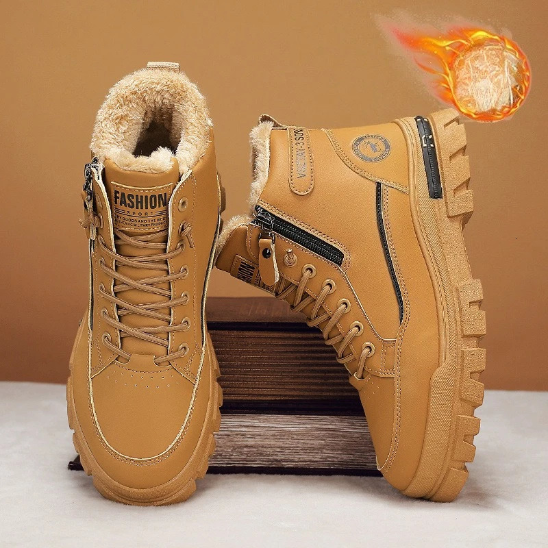 winter plush thick warm mens cotton shoes trendy outdoor high top male snow boots 251107