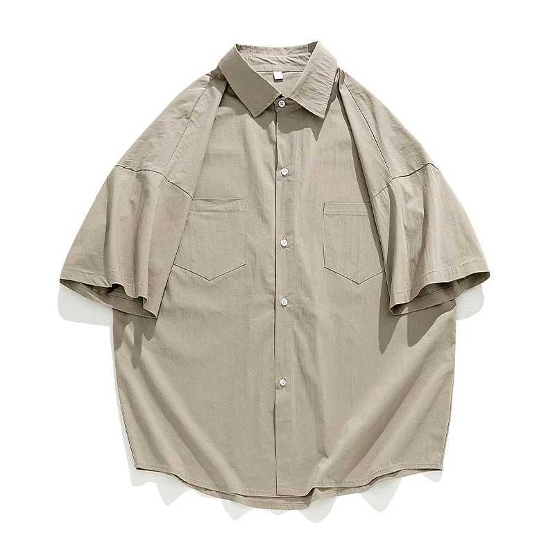 Mens dual pocket design short sleeved mens retro loose solid color simple casual trend brand from Japan X250410