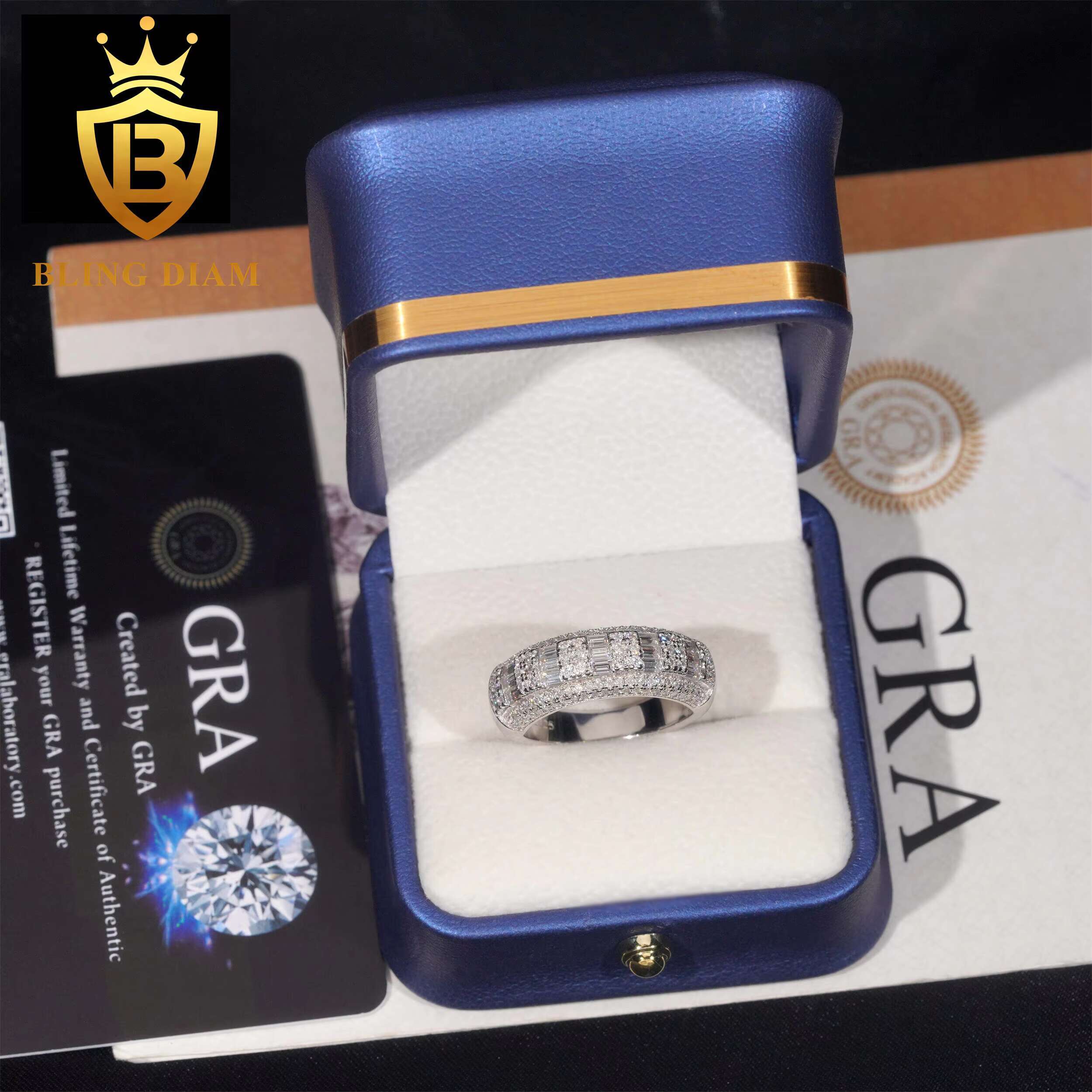 Fashion Jewelry Hip Hop Iced Out Luxury Vvs Moissanite 925 Sterling Silver Custom Ring