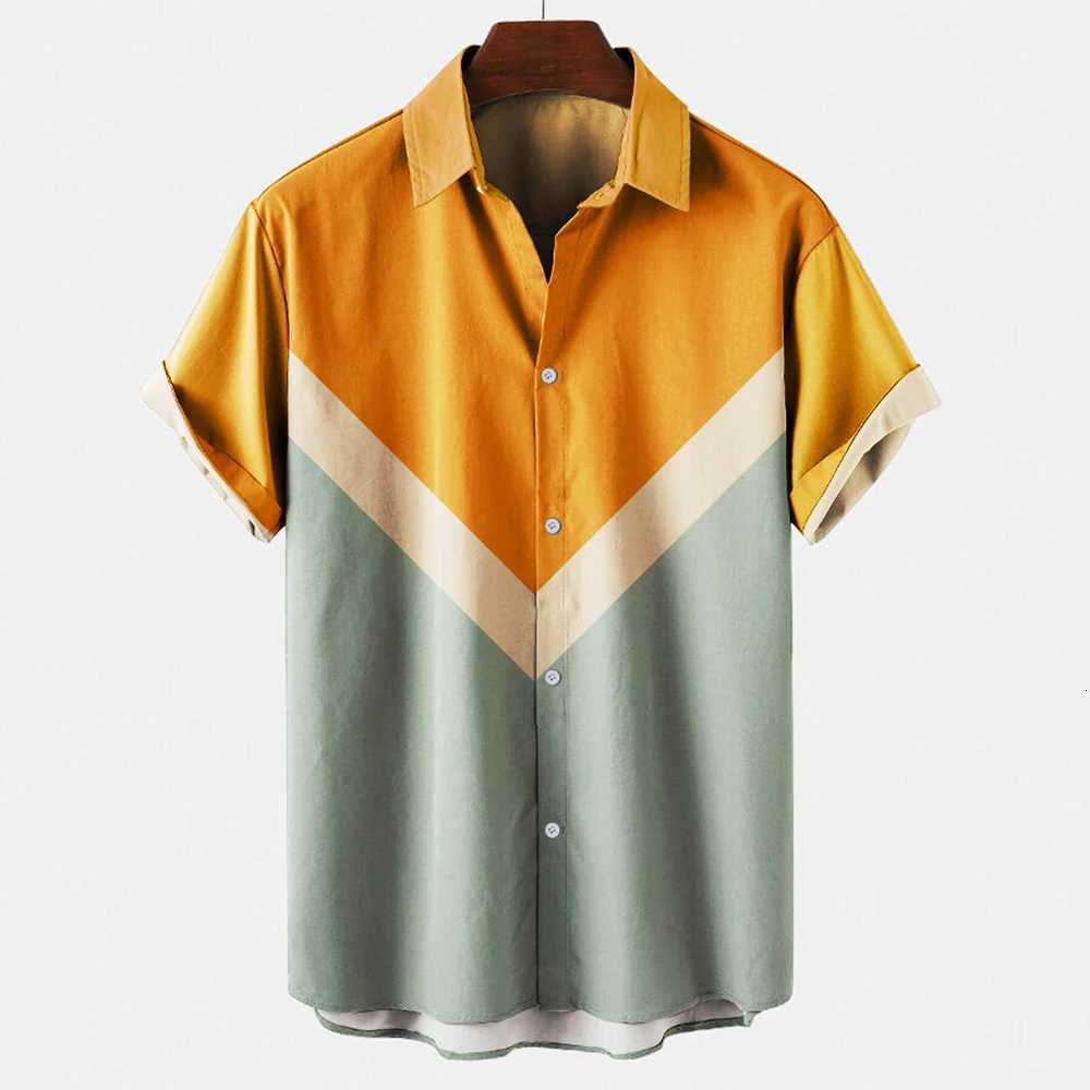 Mens Hawaiian Beach Short Sleeved Striped Shirt 3D Printed Loose Street Fun Mens Top Fashion Casual Simple Pocketless Shirt K251110
