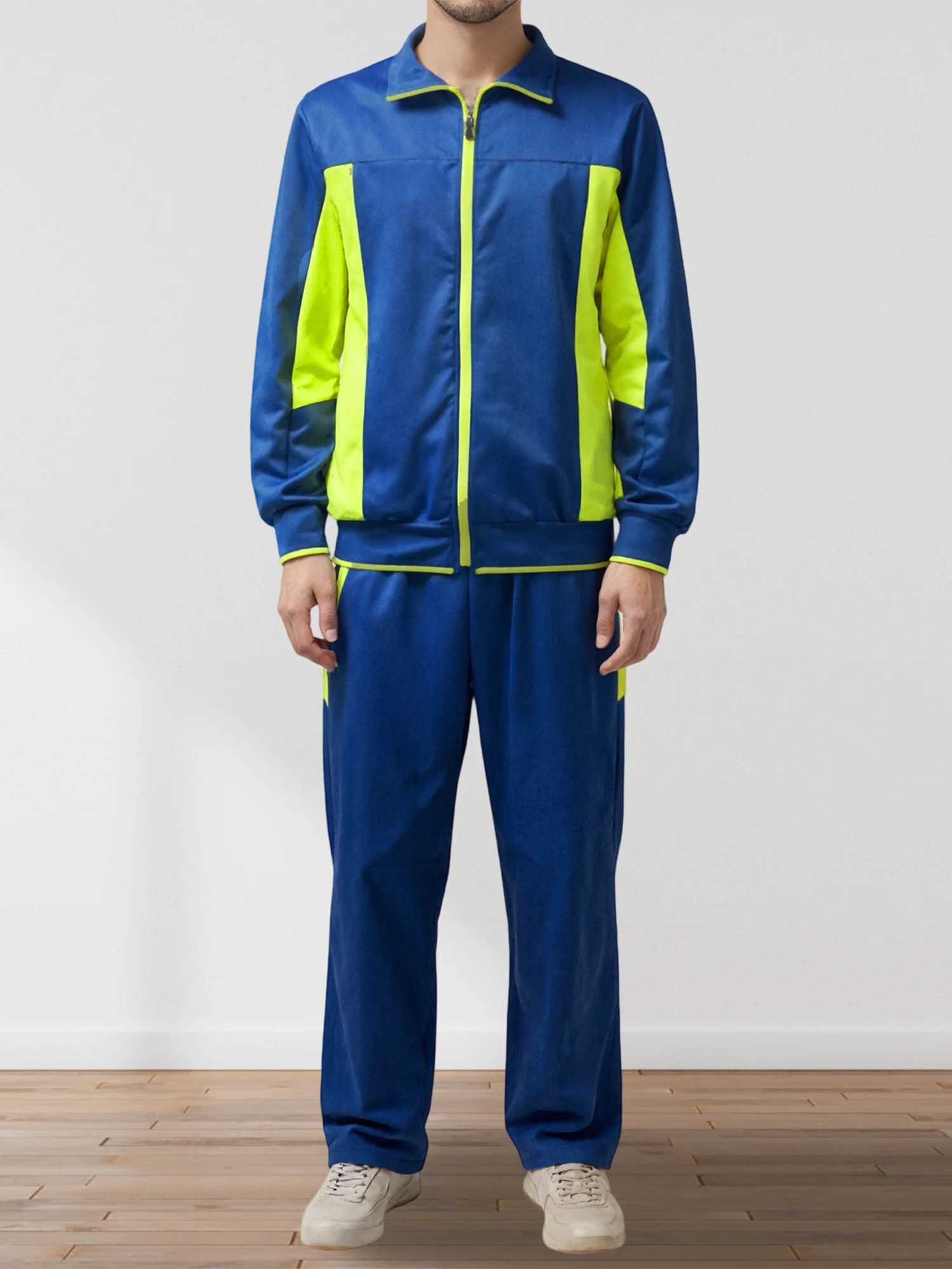 Men s 2 Piece Tracksuit Set with Long Sleeve Sweatshirt and Contrast Color Pants for Training and Active Wear W251110
