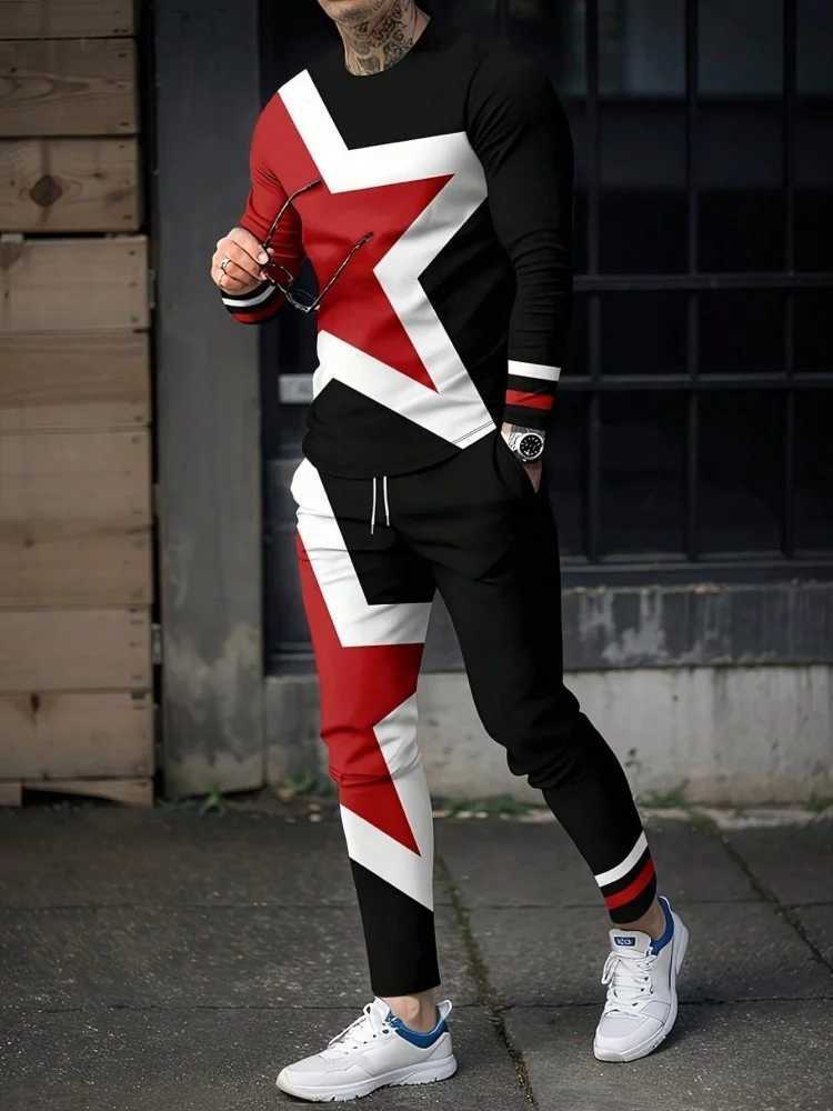 Urban Street Fashion Trend Mens Long Sleeve Round Neck Set 2pcs Daily Casual Mens Round Neck Top Outdoor Casual Loose Long Sty W251110