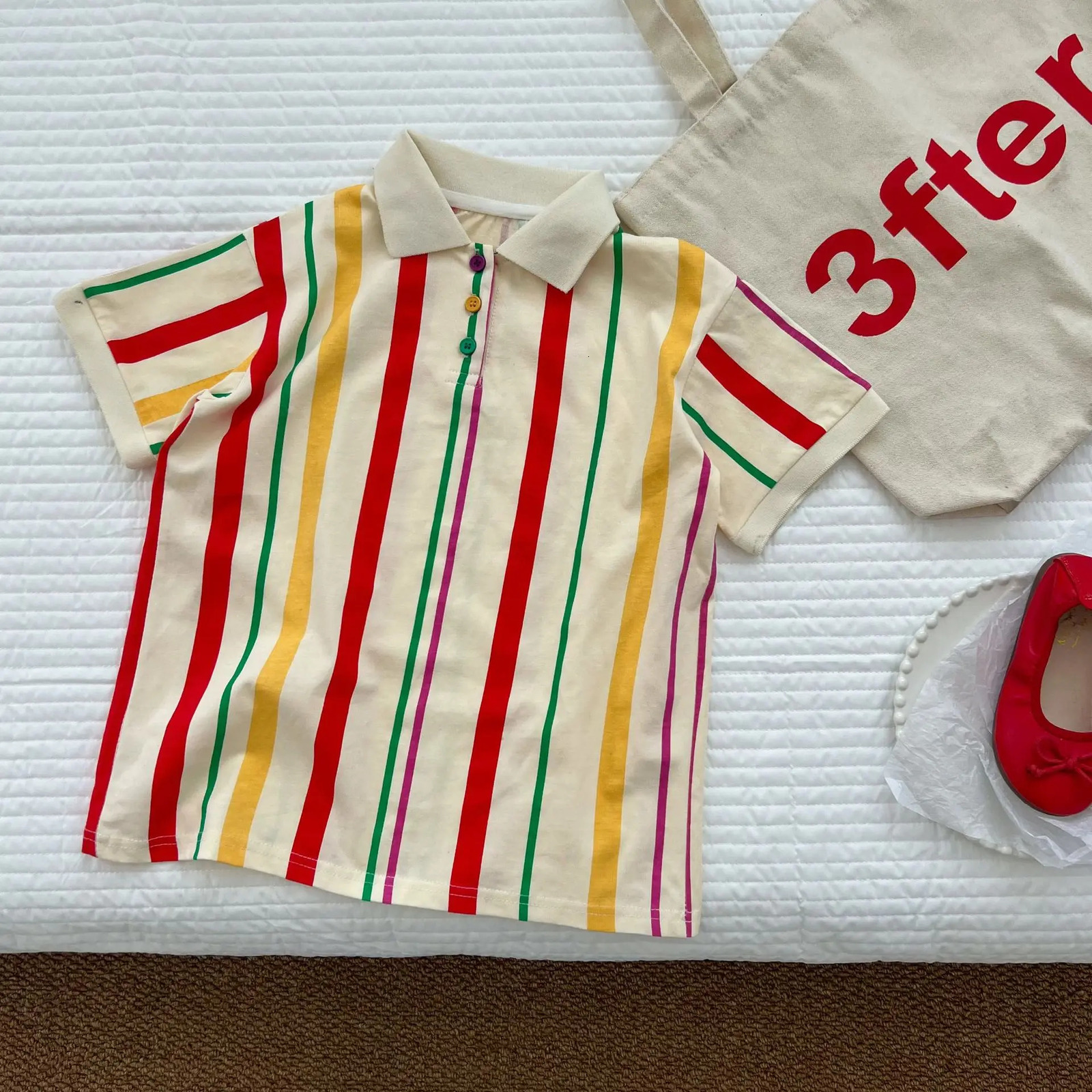 Summer childrens striped knitting suit childrens polo dress boys short sleeve suit sisters attic childrens clothing 250409