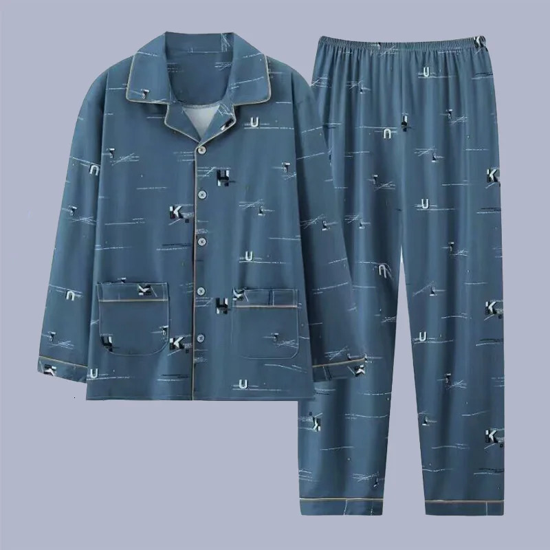 Spring and Autumn Mens Pajama Set Mens Long Sleeve Pajama Summer Mens Wear Plus Size Mens Wear Set 250410