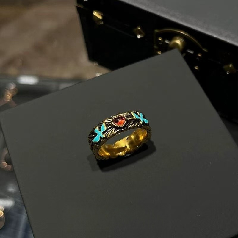 Vintage Bird Collection Vintage Bird Fashion Ring Ring For Women Designer Ring Retro Brushed Red Heart Buchi Style Index Finger Ring