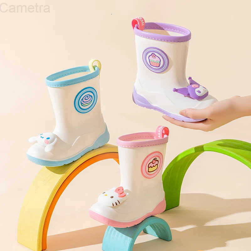 Sanrio Childrens Rain Boots By Macaron Color Scheme Kawaii Kuromi Melody Hello Kitty Rain Shoes Non-slip Waterproof Shoes H251110