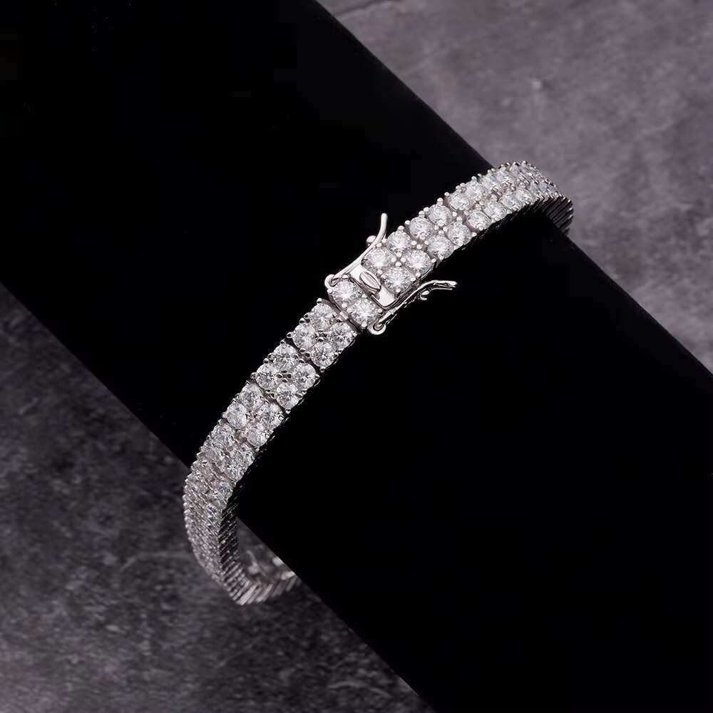 New Hip Hop Bling Jewelry 6mm Width 925 Sterling Silver Micro Paving Moissanite Double Layer Tennis Chain Bracelet