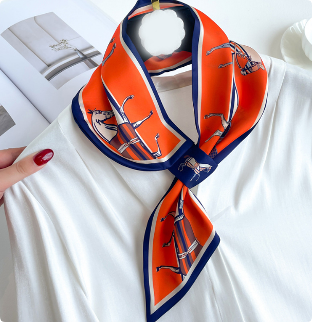 Designer Grid Print Flower imitate Silk Scarf Headband for Women Fashion Long Handle Bag Scarves Paris Shoulder Tote Lage Ribbon Head Wraps 76-13cm