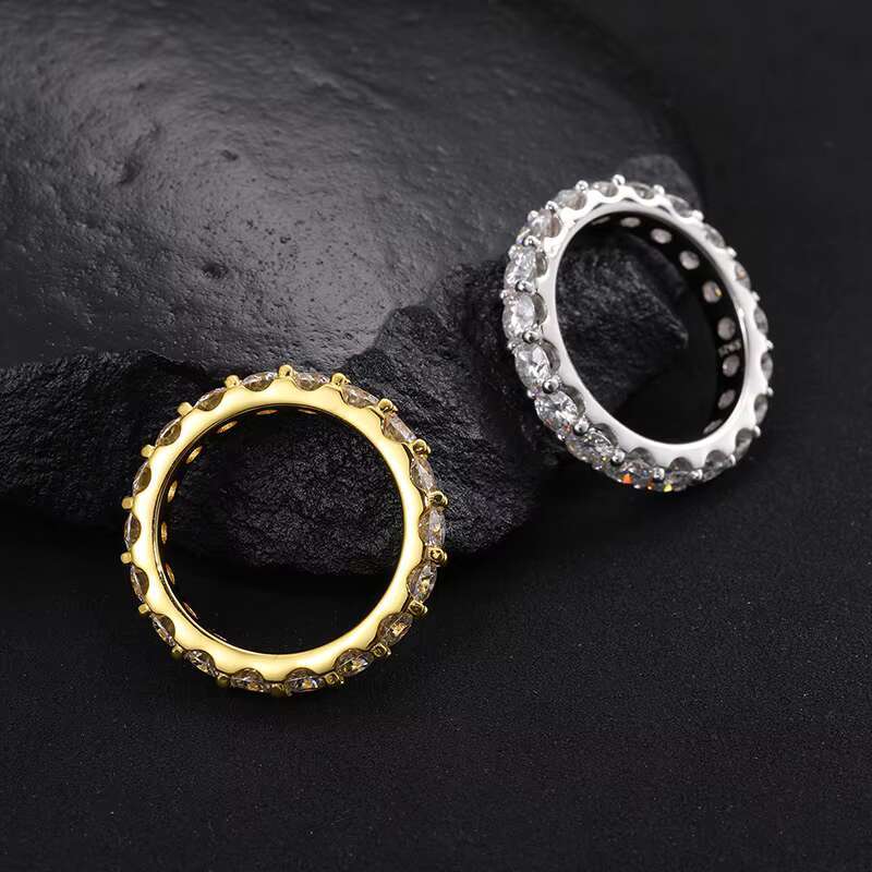 Unique 4mm 10k Yellow Gold Flawless Moissanite Diamond Engagement Eternity Band Ring Set GRA Certificates Wedding Party Women
