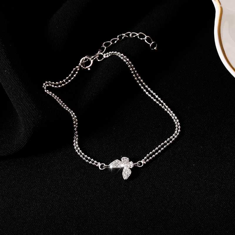 Sweet Shining Zircon Butterfly Bracelet for Women Anti-Allergic Silver Color Chain Bling Bracelet with Stamp GiftT251110