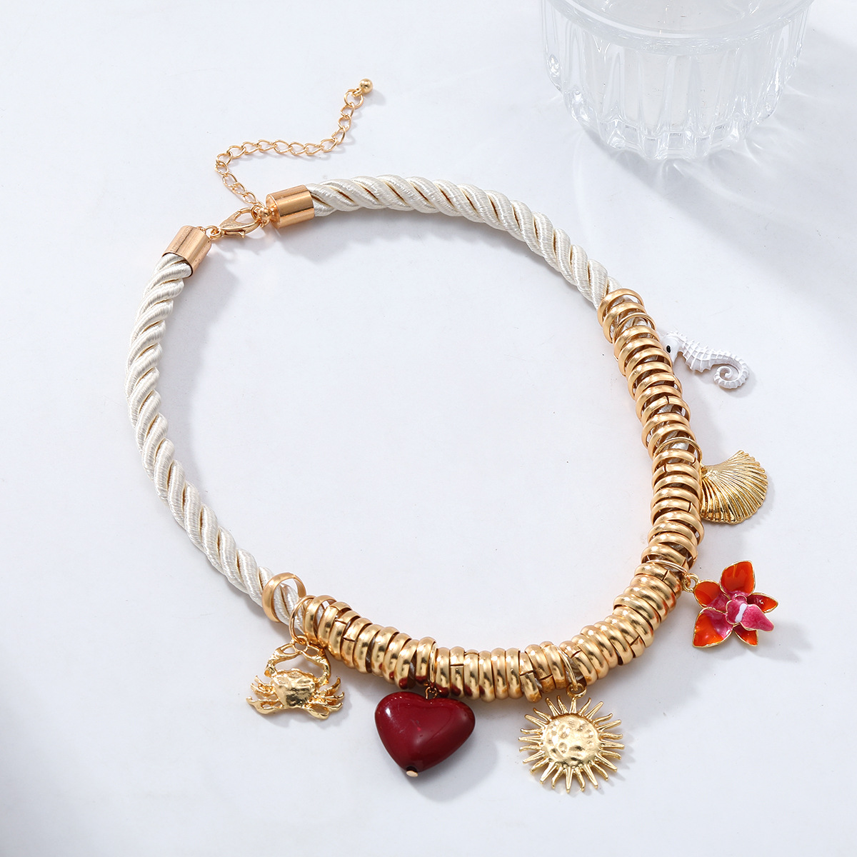 Exquisite Crab Heart Shaped Flower Shell Seahorse Multi Layered Necklace For Women Fashionable Beach Vacation Style Matching Accessories Necklace