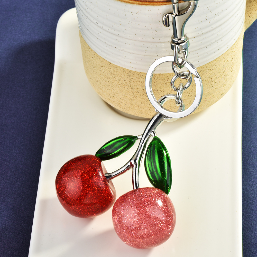 Stylish Multi-Colored Cherry Bag Charm with Sparkling Glitter Perfect Keychain for Cars & Bags