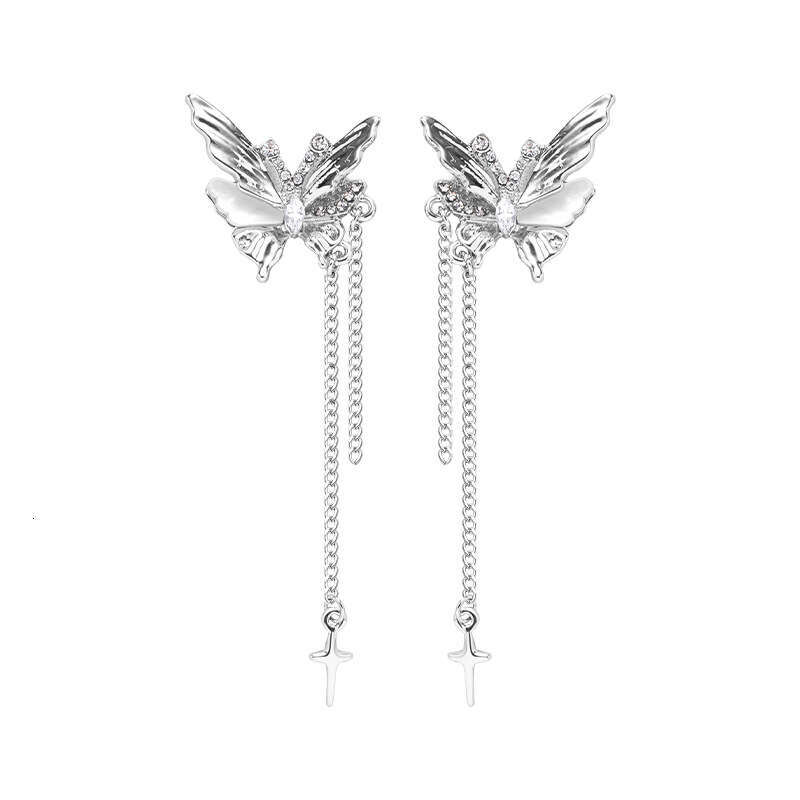 Super Fairy silver Butterfly 925 Sterling Silver High-end Long Wholesale Minimalist Ins Style Fashion Tassel Earrings for Women