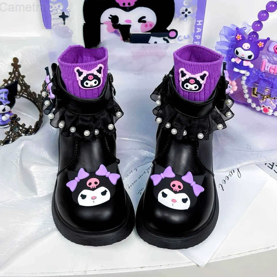 Sanrio Kids Princess Shoes Cute Kuromi Soft Sole Girls Leather cotton Boots Comfort Non-slip Autumn Winter Children Short Boots H2511101