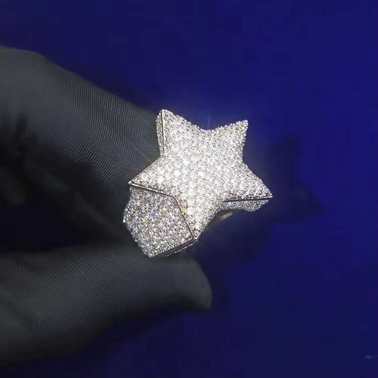 Customized Fashion Hip Hop Ring Sterling Silver Star Shape VVS Moissanite Diamond Ring Top Quality for Hip Hop Mens Life