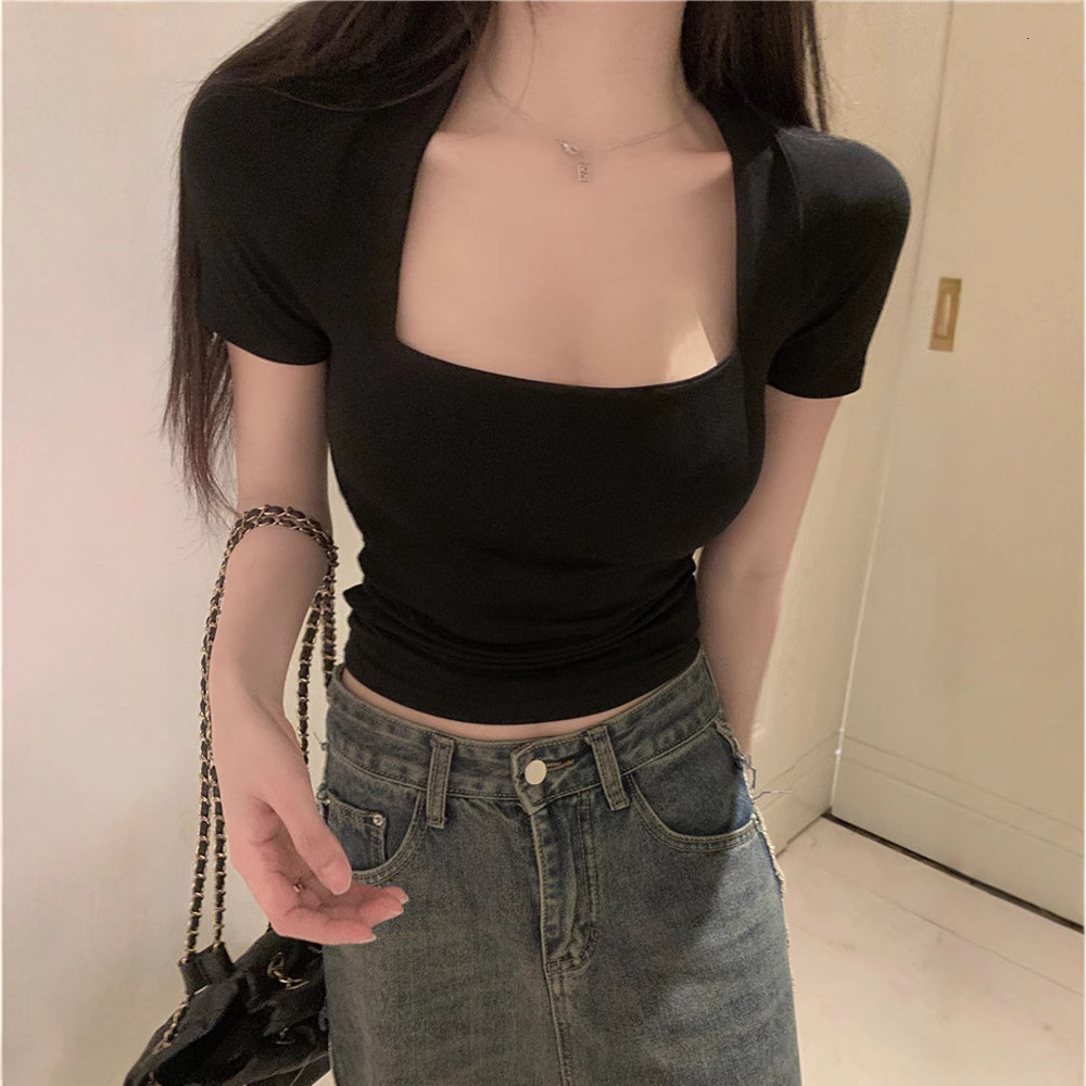 2025S Designer Women S T Shirt Short Sleeved T Shirt For Women In Summer New French Style U Shaped Square Student Short Top Slim Fit And Slimming Low 