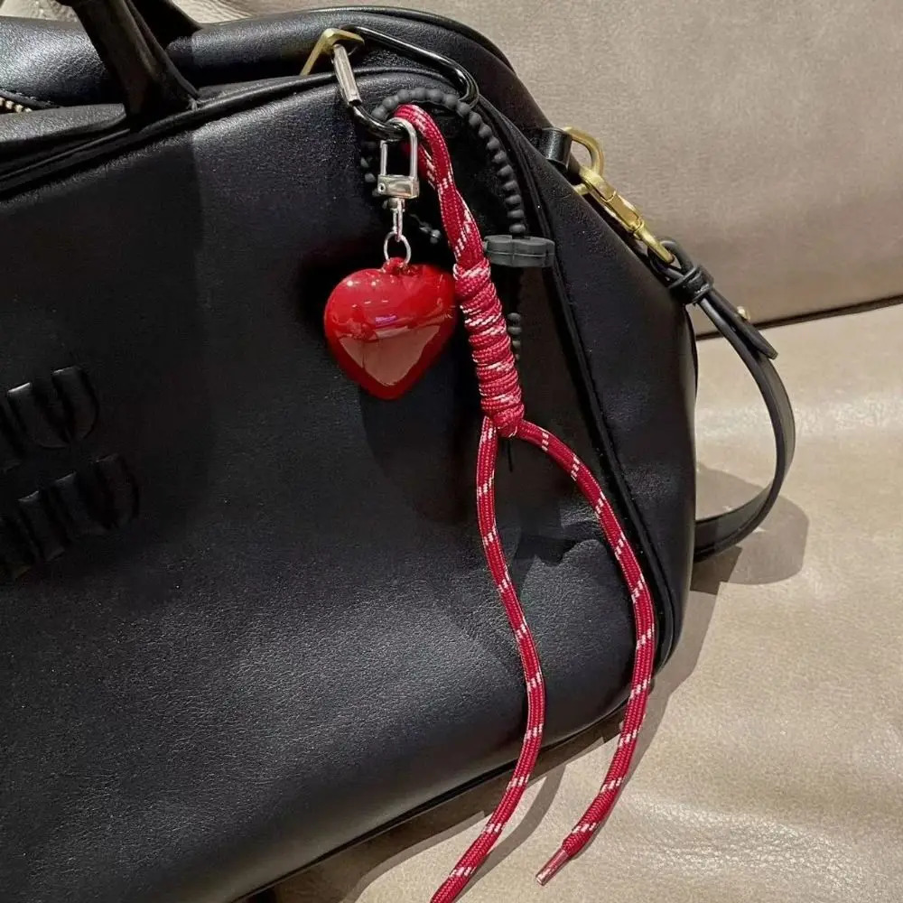 Fashionable Heart Leather Rope Keychain Handmade Y2K Bag Pendant Ornaments Cherry Bow Mobile Phone Lanyard Gifts 251110