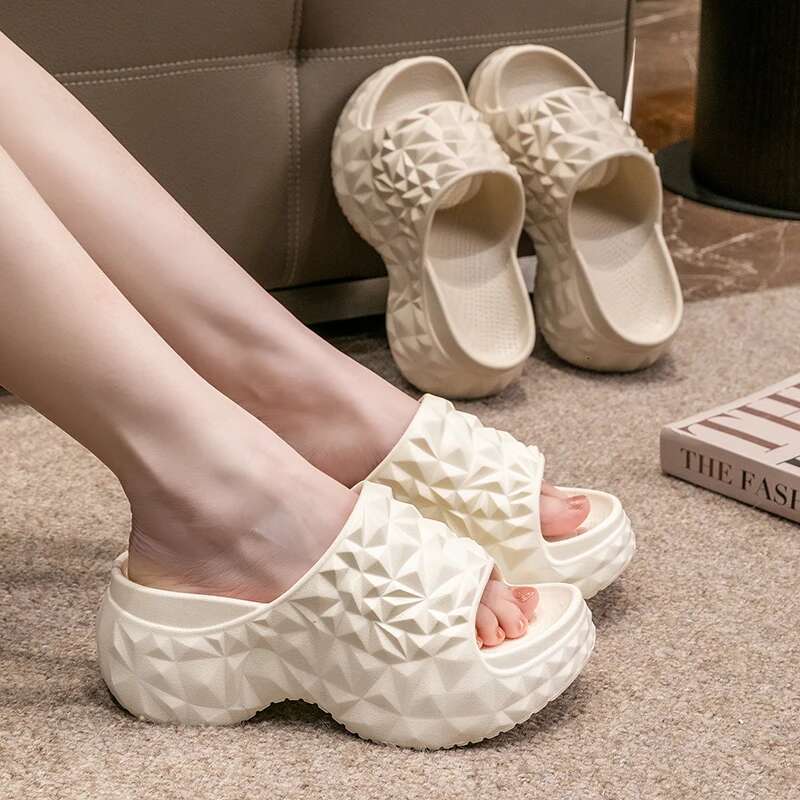 Summer 7CM Women High Heeled Slippers Ladies Indoor Wedges Non-slips Sandals Couples Outdoor Beach Thick Sole EVA Flip ps