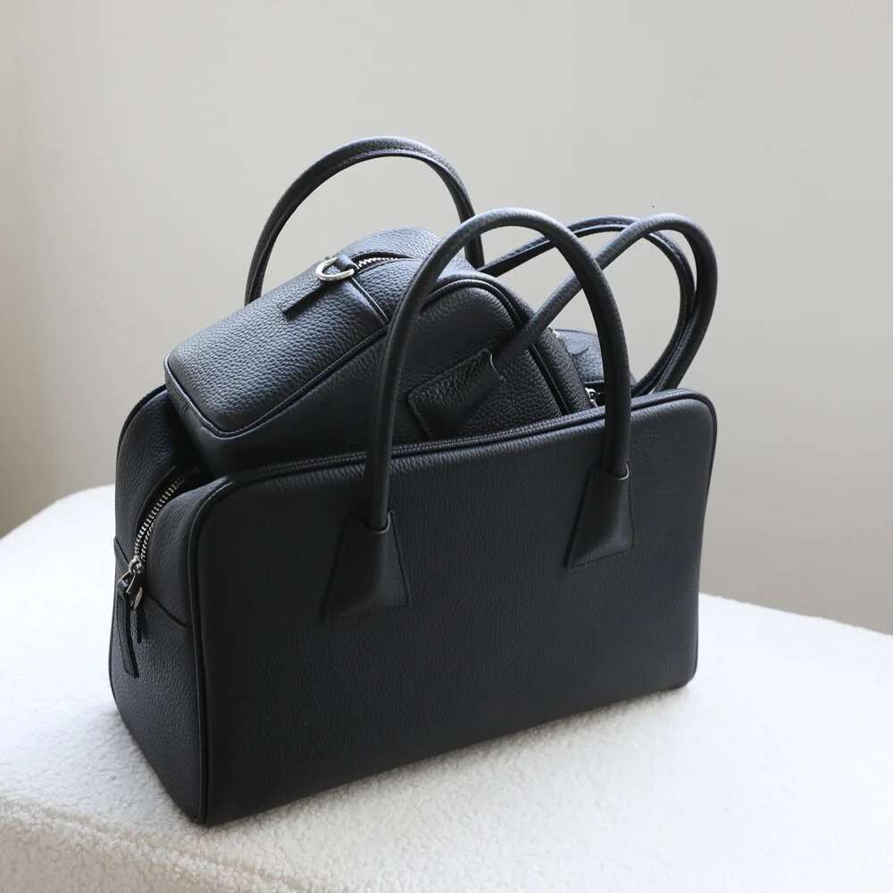 Urious Designer 2 Size Boston Pillow Tote First Layer Cow Leather Women Handbag High-End Commuter Travel Shoulder Bag Grey