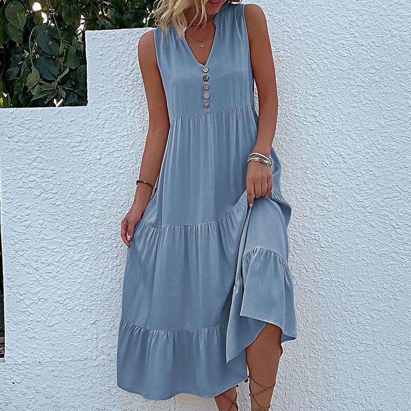 Summer hot item European and American vest skirt sleeveless loose casual solid color dress 2025 temperament versatile new trend clothing ins