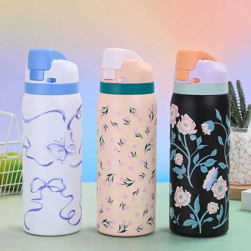 Fashionable cup 32OZ Thermos Bottle 304 Stainless Steel Portable Straw Jumping Cup Cold and Hot Sport Water Cups Portable Vacuum Flask Y251110