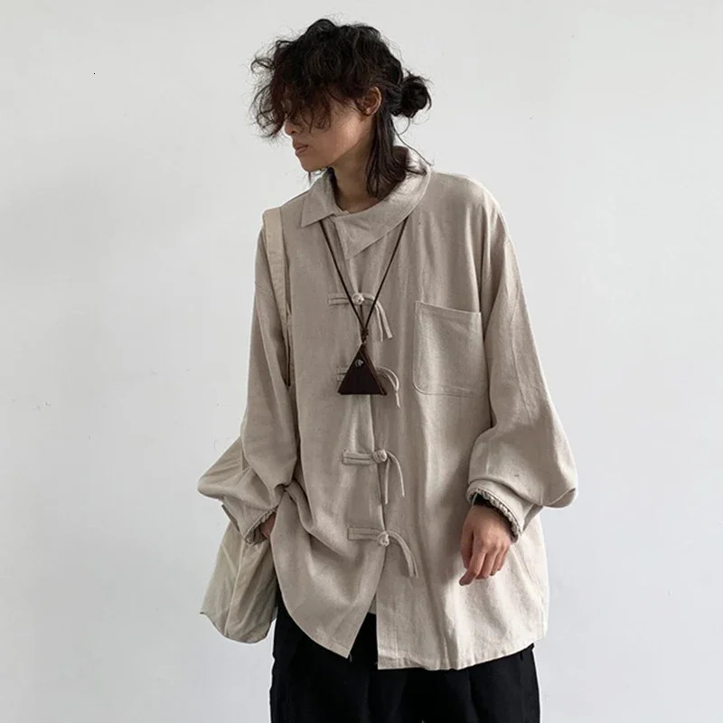 Cityboy Spring Autumn Retro Chinese Style Tang Dress Shirt Mens Cotton and Hemp Loose Plate Buckle Slant Collar Shirt Coat 250408