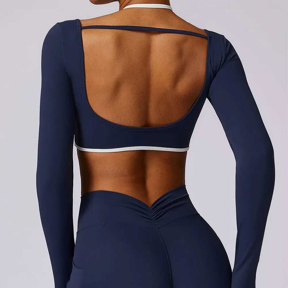 Womens hollow yoga shirt long sleeved fitness running gym sportswear dry fitness breathable high elasticity sports topXJ250410