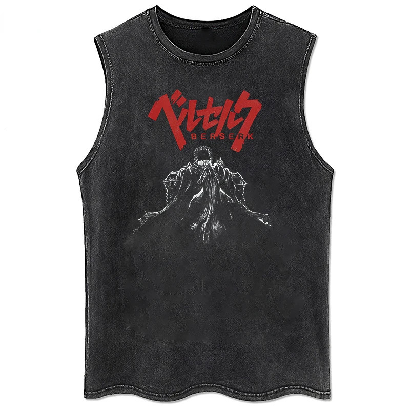 Anime Printed Washed Vest Retro Sports Fitness Casual Short-Sleeved Loose Large Size Summer 250409