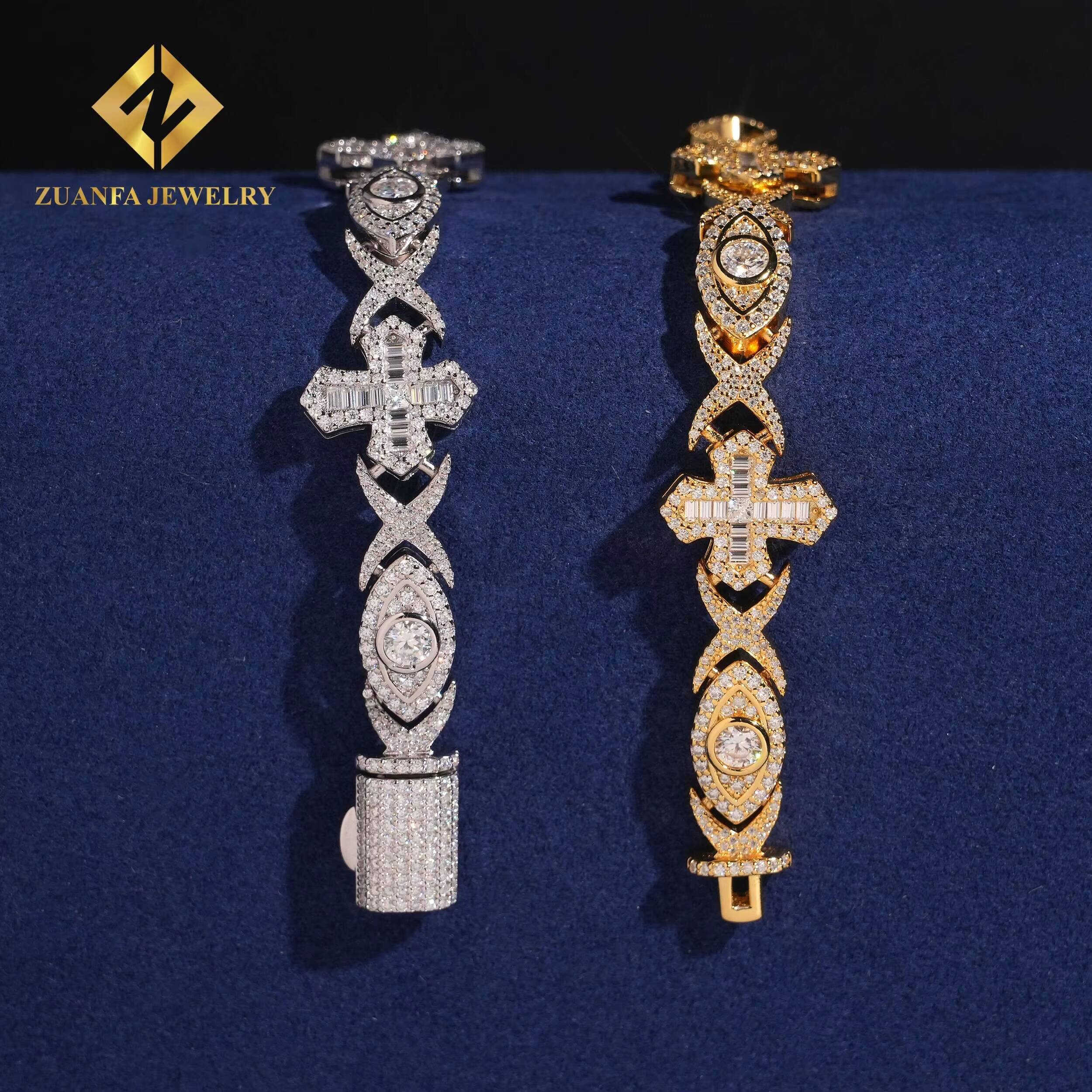 New Style Bracelet 925 Silver Iced Out VVS Moissanite Diamond Hip Hop Jewelry Cross Eye Cuban Necklace Men Style