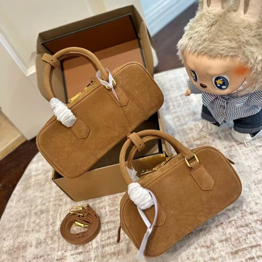 Winter new fashion designer bag multifunctional suede bowling bag light luxury handbag women's shoulder crossbody bag handbag