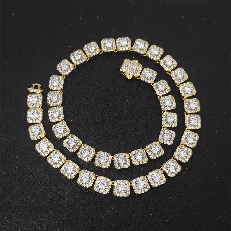 Luxury Men Women Clustered Tennis Chain Necklace Iced Out 3A CZ Diamond Spring Clasp Cluster Chain