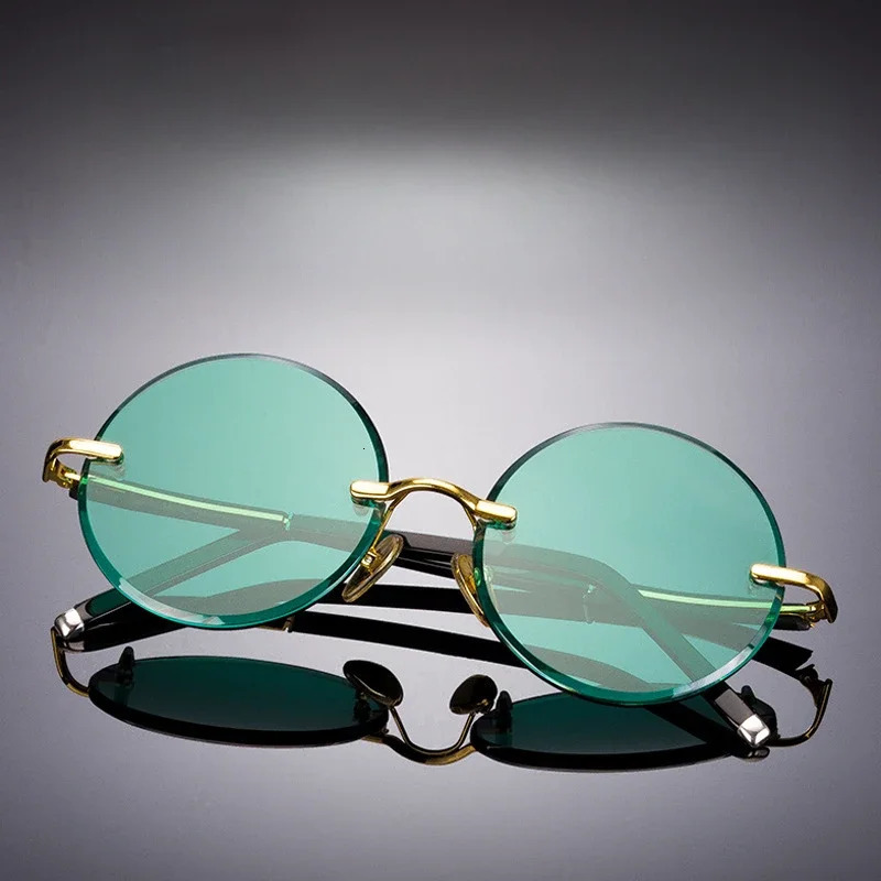 Fashion Classic Borderless Sunglasses Womens Crystal Deep Green Retro Round Outdoor Driving Glasses 250410