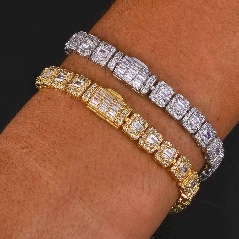 Eskeem Womens Hip Hop Tennis Bracelet Iced Out Mixed Baguette Round Cut Zircon Fine Jewelry Chain