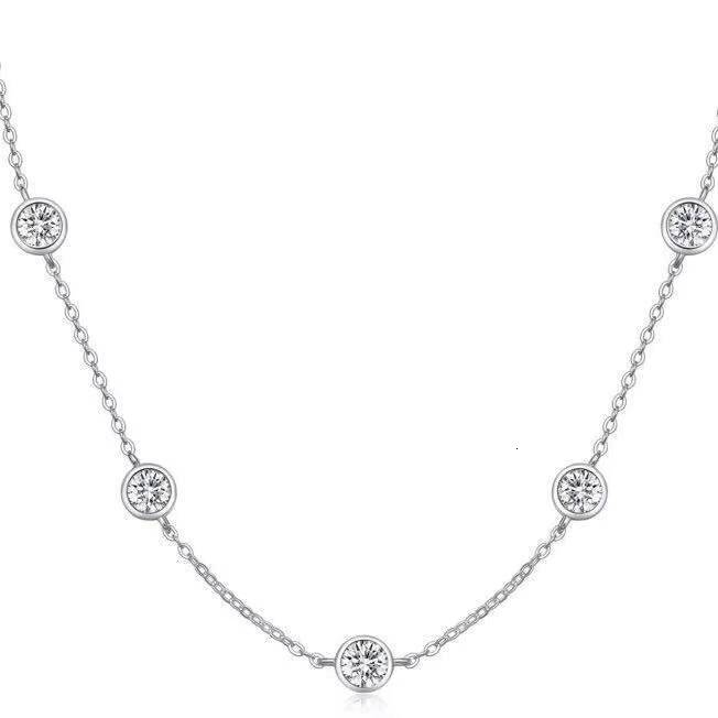 Wholesale 925 Sterling Silver 25ct Moissanite Diamond Bubble Clavicle Necklace Elegant Bezel Set Jewelry for Ladies