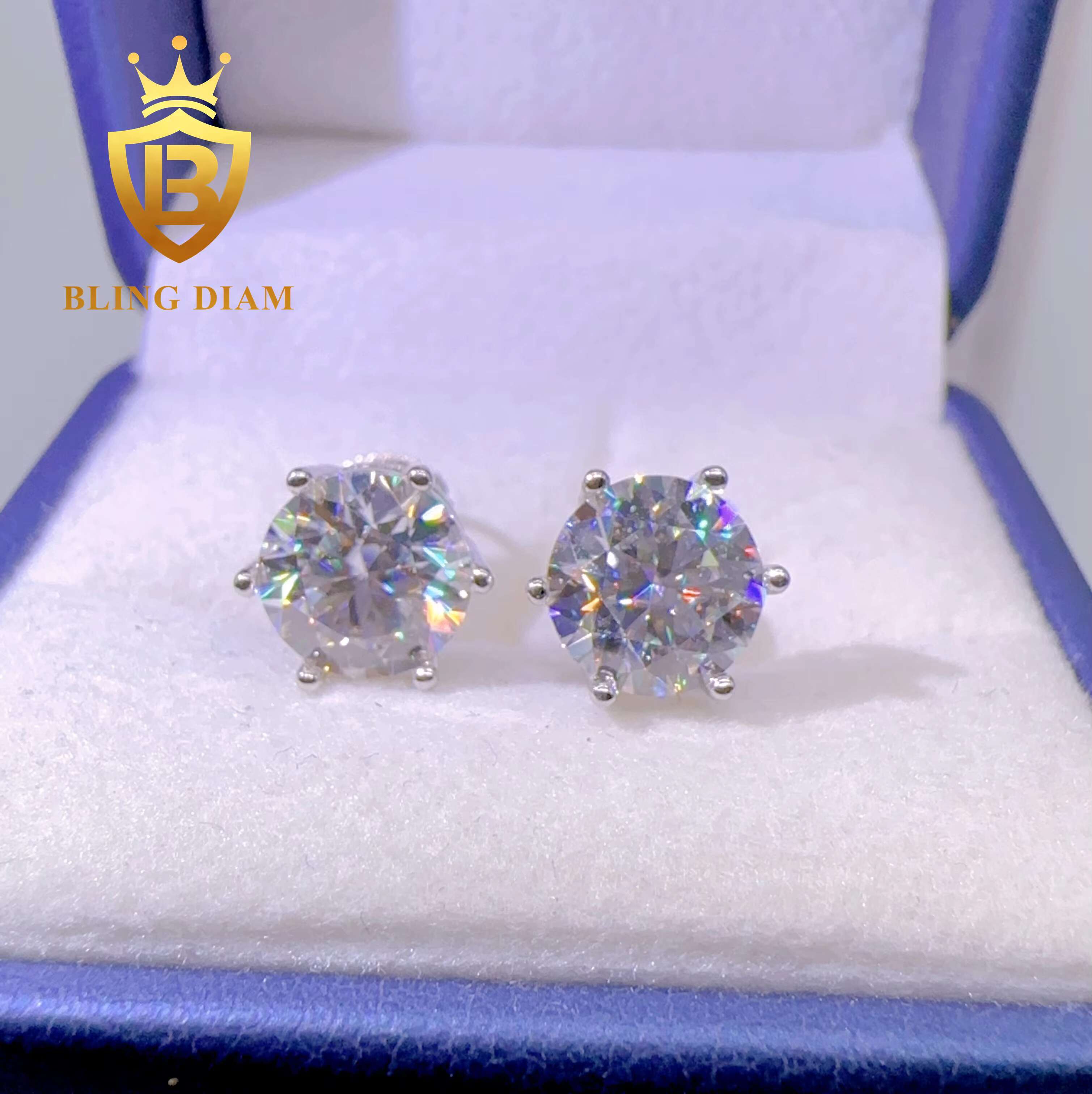 Dropshipping Pass Diamond Tester Sterling 925 Silver 6prong 4mm 5mm 6mm 7mm 8mm 9mm Moissanite Diamond Screw Back Stud Earrings