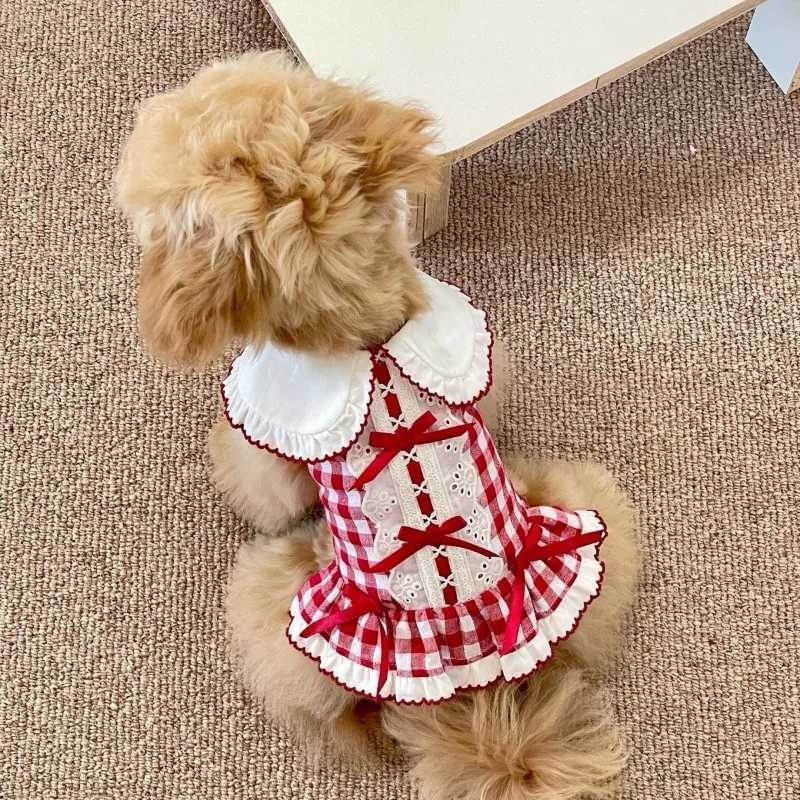 Fashion Puppy Plaid Clothes Pet Suspender Skirt Grid Traction Buckle Two Leg Dress Clothes Breathable Cat Dog Princess Dresses J251110