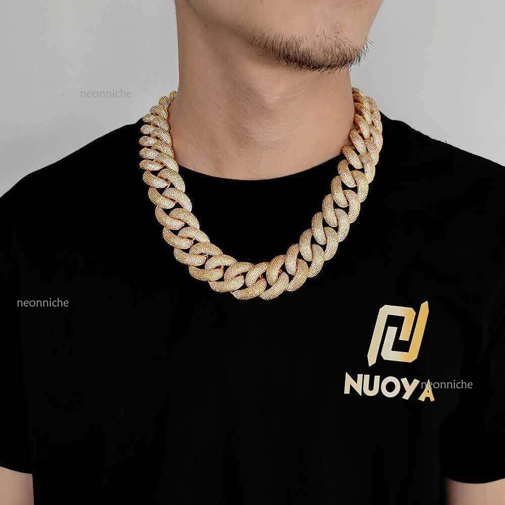 necklace moissanite chain 25mm Hip Hop Jewelry Chain Gold Plated Iced Zircon Miami Thick Cuban