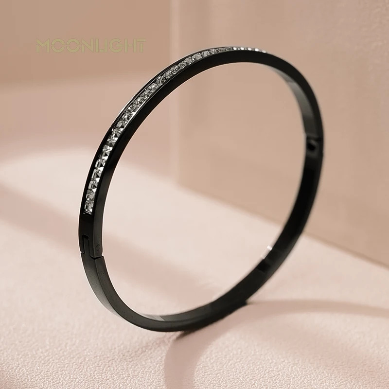 MOONLIGHT Womens Steel Bangle Bracelet Classic Round Cubic Zirconia Bangle Fashion Couple Accessories 251103