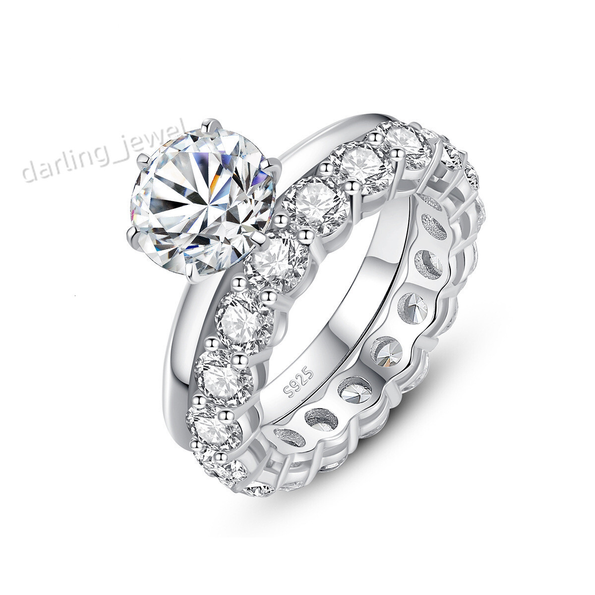 Wholesale Mosan Diamond Ring S925 Silver Combination European American Wedding Banquet Trendy Stacking Style White Gold Rhodium