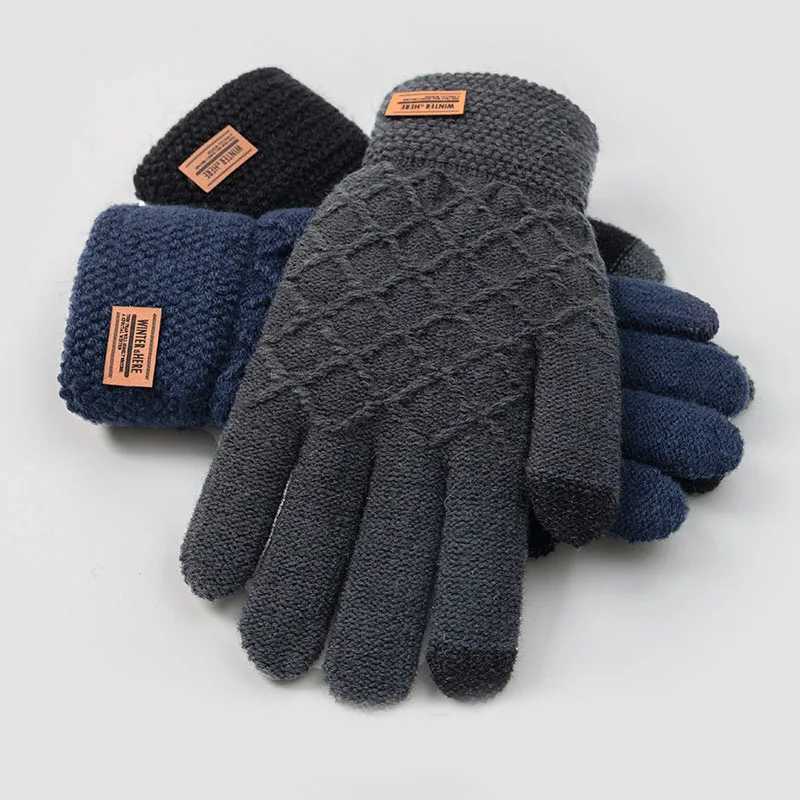 Autumn Winter Version of The Touch Screen Knitted Wool Plus Velvet Thickening Outdoor Riding Gloves for Men Accessories Gifts L251110