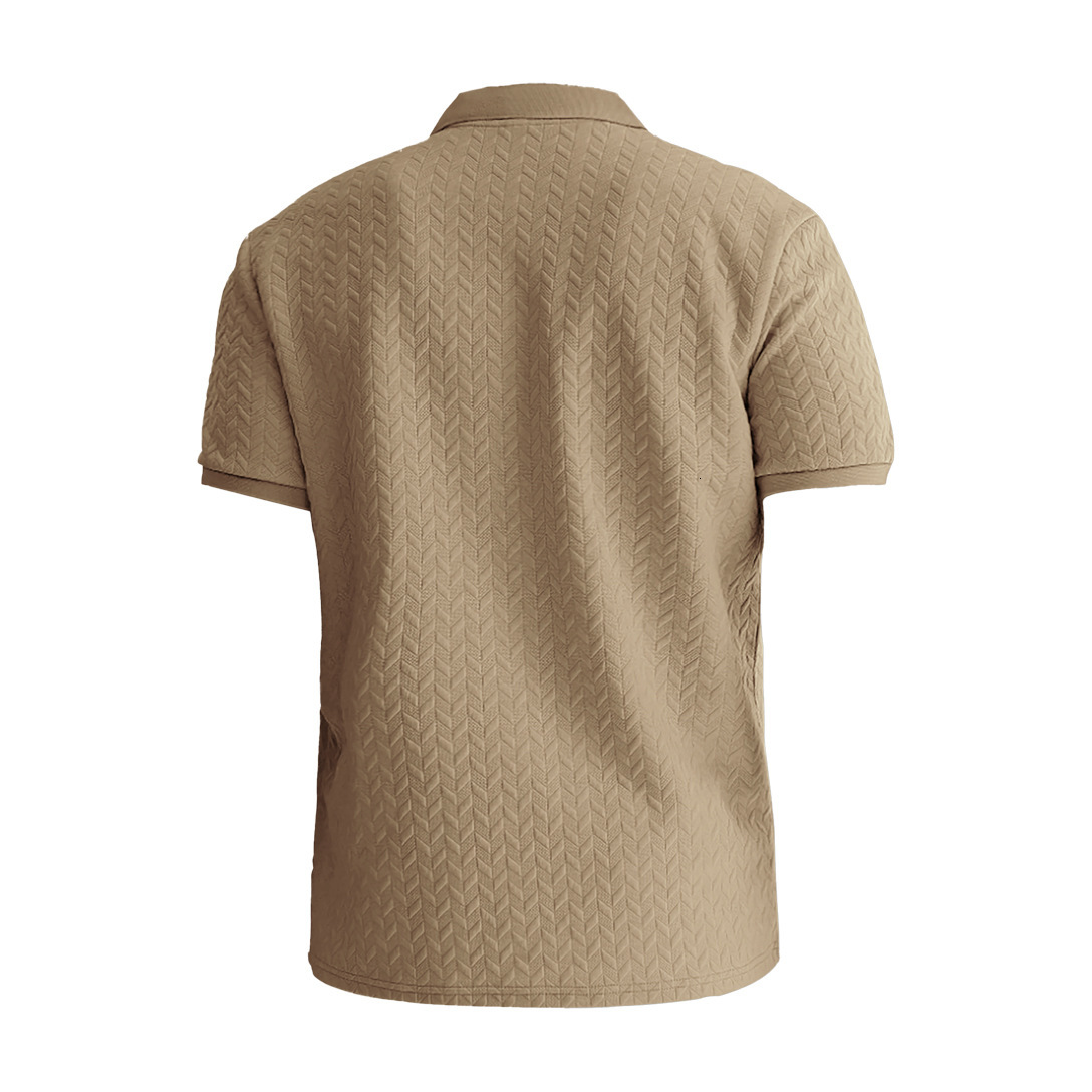 Polo shirt solid color jacquard short sleeved casual slim fit lapel shirt for men