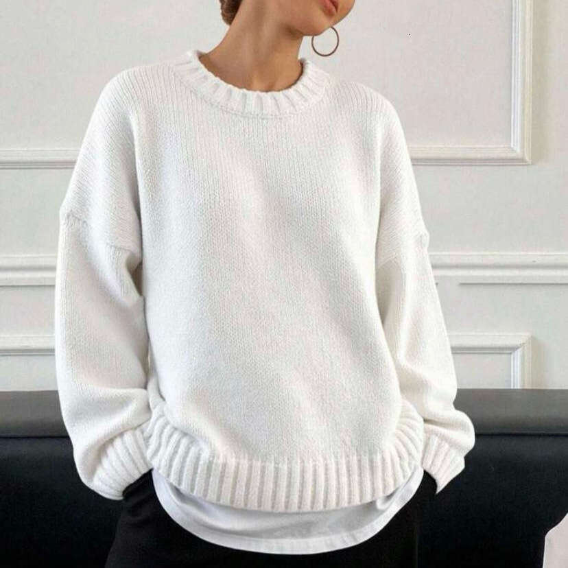 Lazy Style Foreign Trade Round Neck Thickened Solid Color Knitted Women Autumn Winter European Goods Pullover Long Sleeve Sweater Top