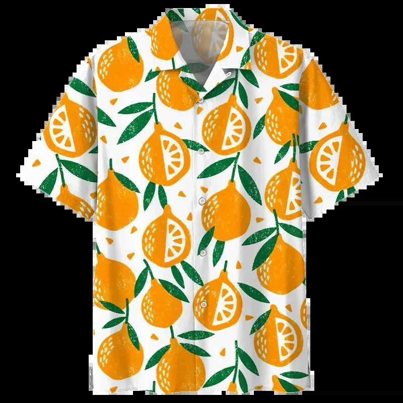 Lemon Pattern Aloha Shirt Mens 3D Printed Tropical Fruit Short Sleeve Button Shirt Street Clothing Oversized Collar Hawaiian Shirt X250410