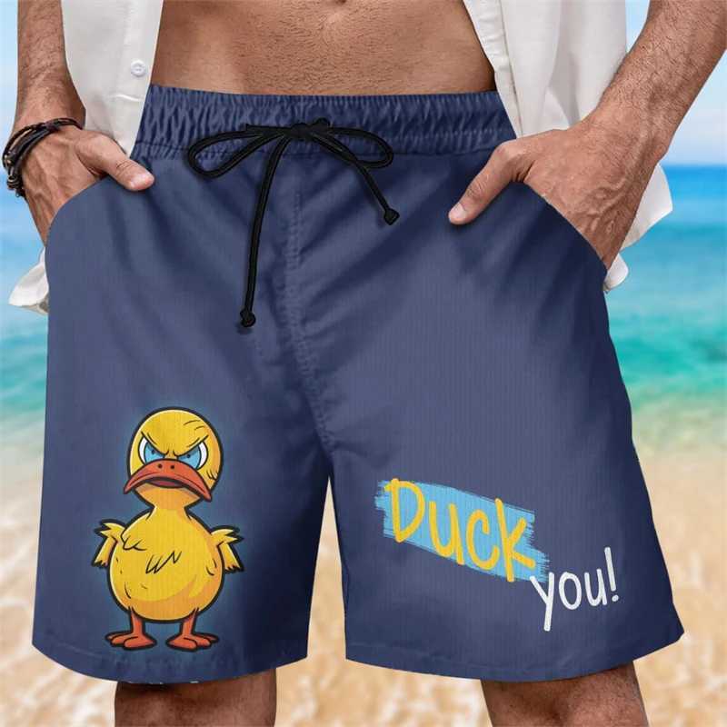 Interesting duck shaped beach shorts for mens summer leisure surfing vacation 3D printed shorts for loose and breathable childrens swimming trunksW250