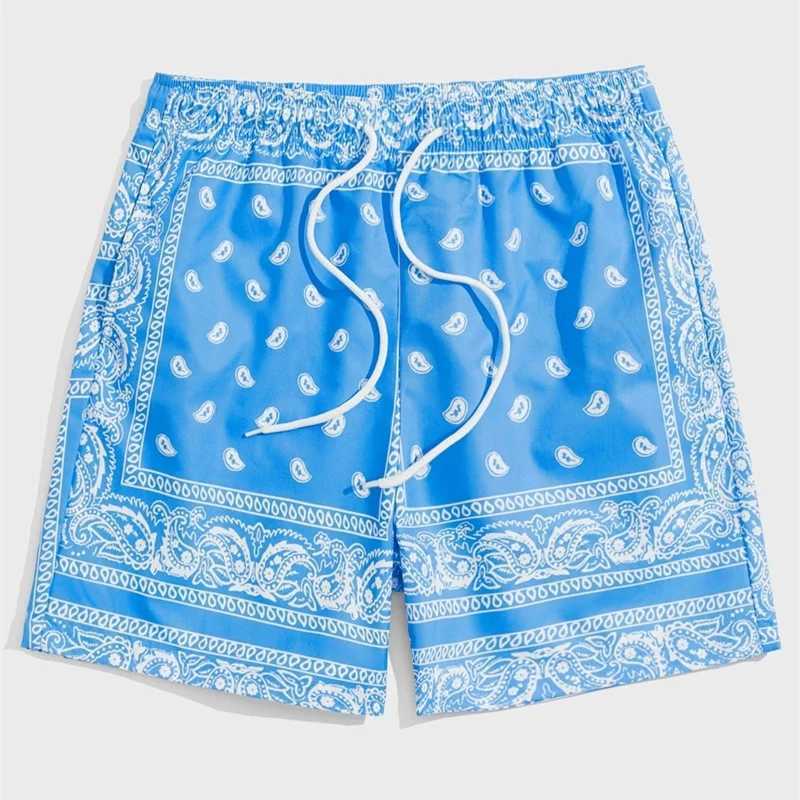 Classic Perris Pattern Beach Shorts for Men Retro Printed Drawstring Board Shorts Beach Casual Fashion Hawaiian Swimmers X2504101