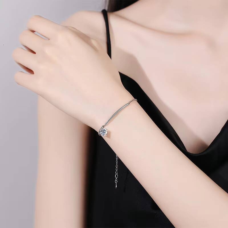 S925 Pure Silver Half Moon Design Bracelet Anklet Morganite Stones Luxury Korean Fashionable Bracelets Bangles