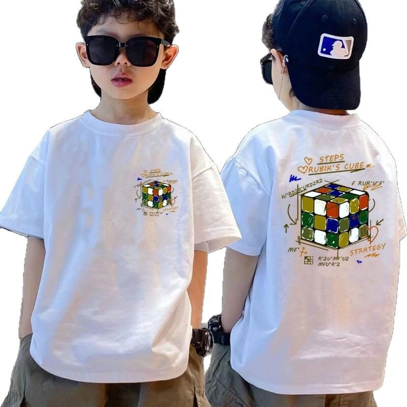 GS- Ddmyshoesvip Boys Short Sleeved Pure Cotton Loose Shoulder Top Summer Clothing Boys Big Children S T Shirt Trendy